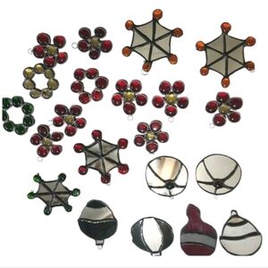 21 Pc Vtg Handmade Leaded Stained Glass Christmas Holiday Ornaments Mirror